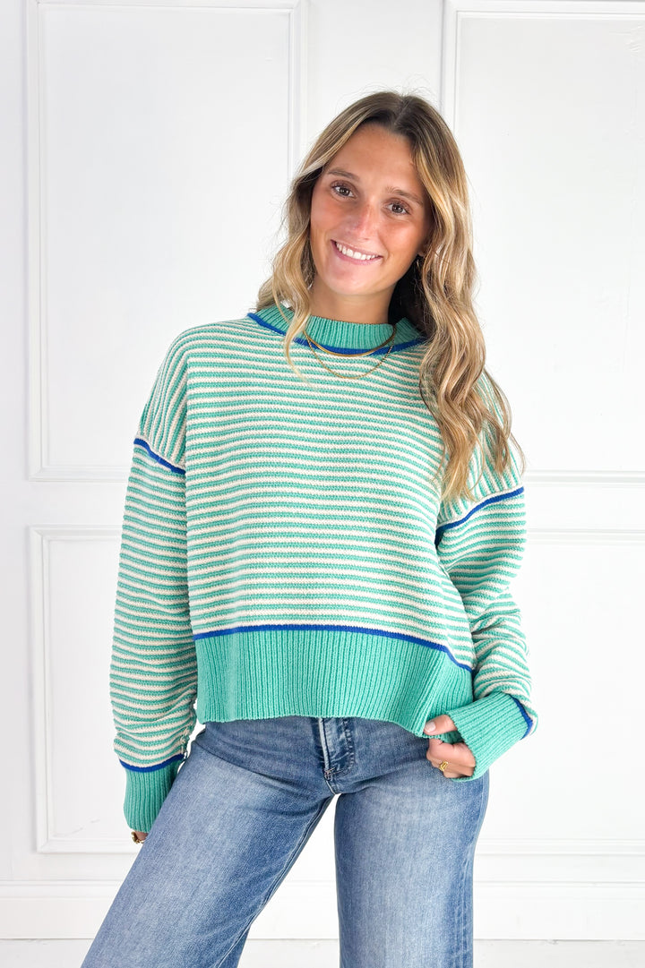 Contrast Trim Stripe Knit Sweater