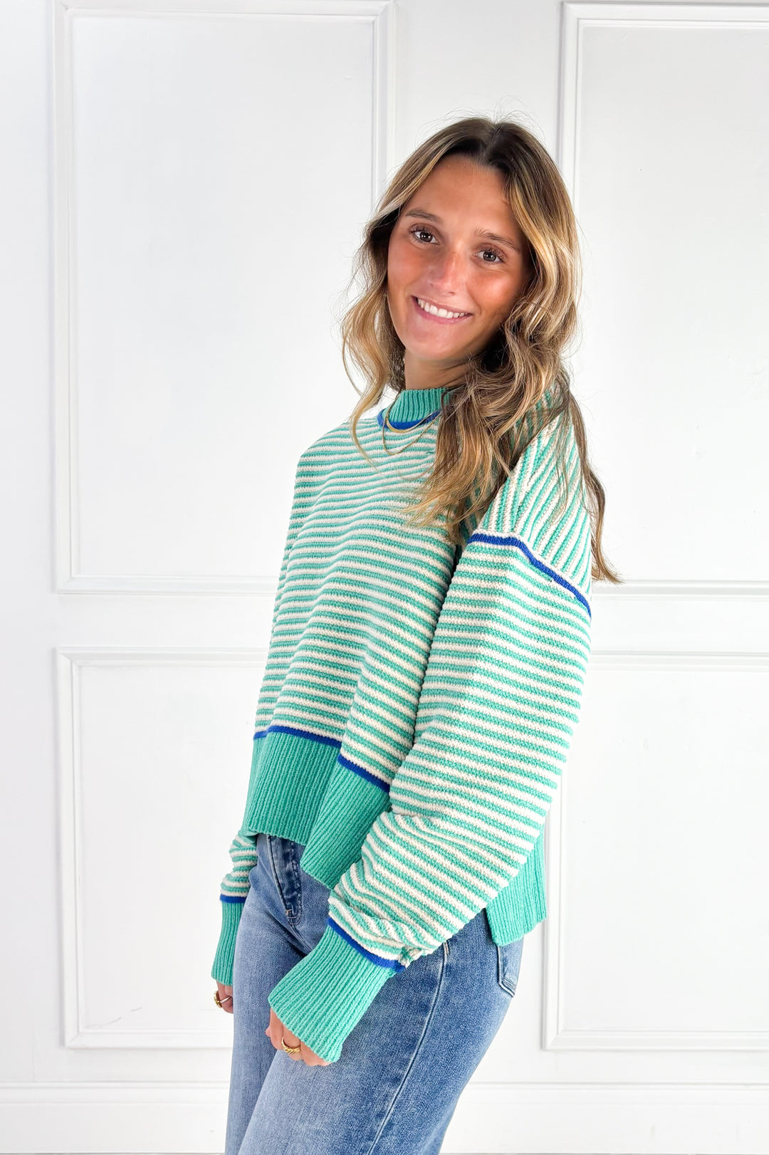 Contrast Trim Stripe Knit Sweater