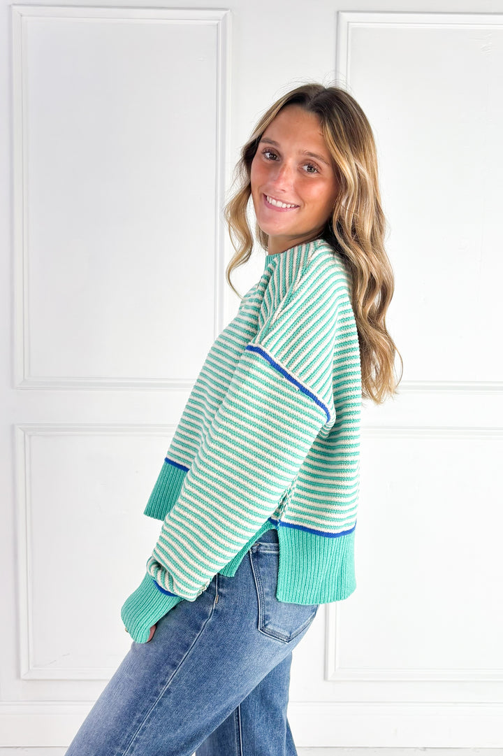 Contrast Trim Stripe Knit Sweater