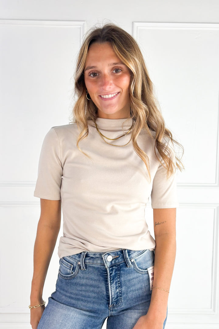 Rib Mockneck Short Sleeve Sweater