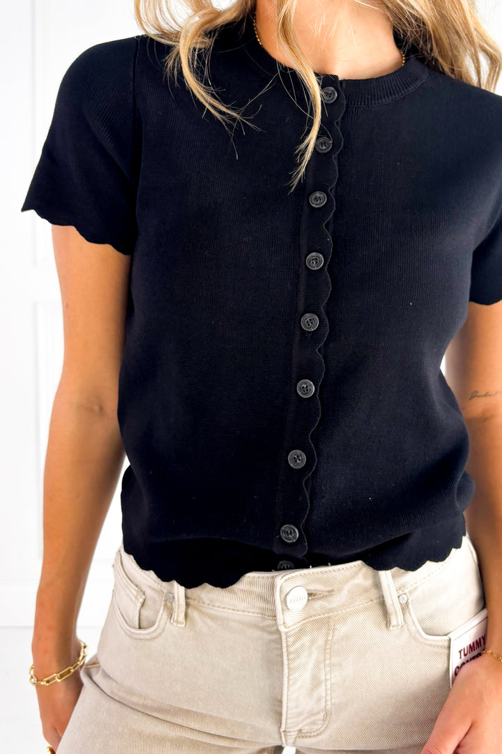 Scalloped Short Sleeve Button Down Cardigan