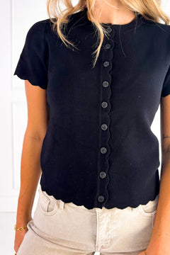 Scalloped Short Sleeve Button Down Cardigan
