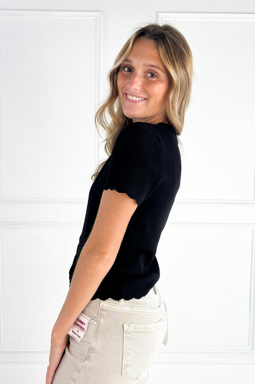 Scalloped Short Sleeve Button Down Cardigan