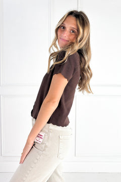 Scalloped Short Sleeve Button Down Cardigan