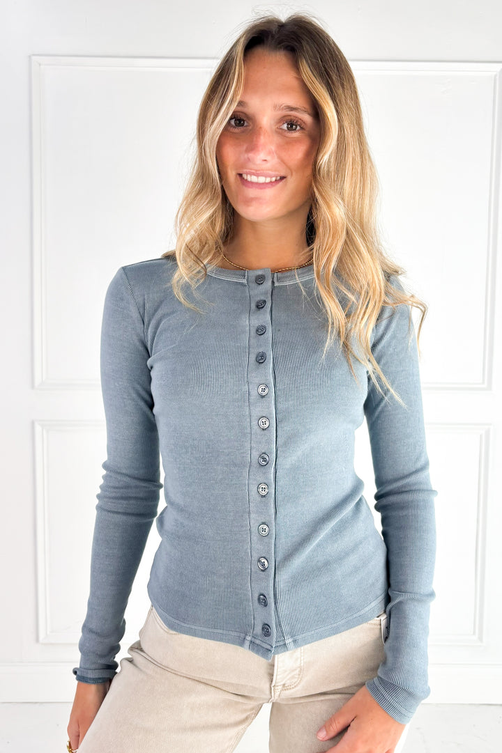 Button Front Round Neck Knit Top