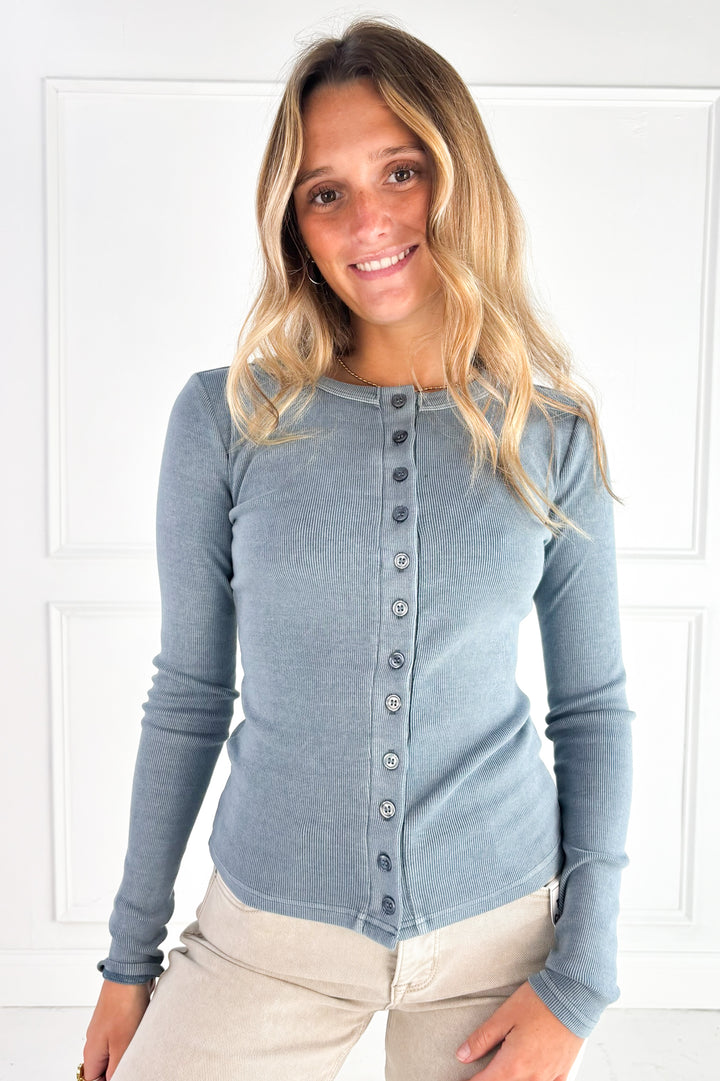 Button Front Round Neck Knit Top