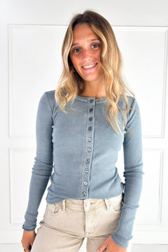 Button Front Round Neck Knit Top