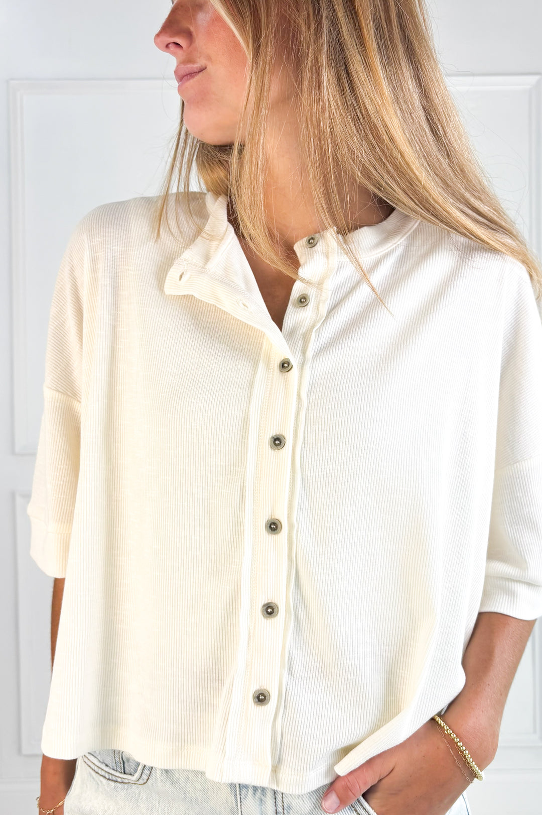 Simple Grace Button Front Knit Top