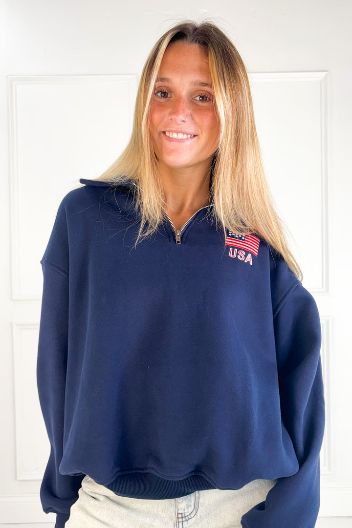 Loose Collared Quarter Zip Sweatshirt