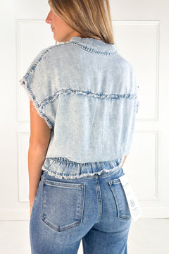 Elastic Waist Denim Peplum Blouse