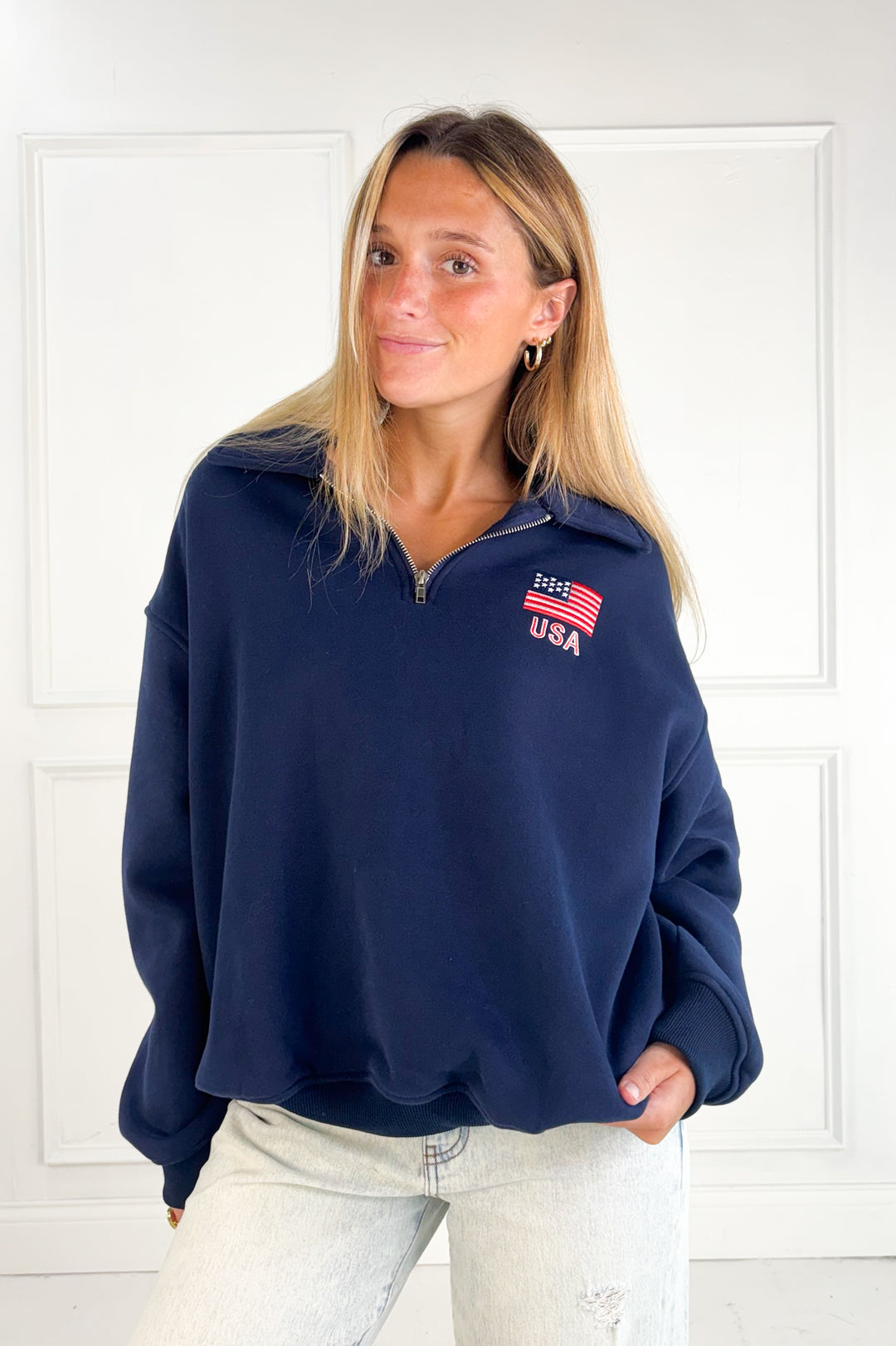 Loose Collared Quarter Zip Sweatshirt