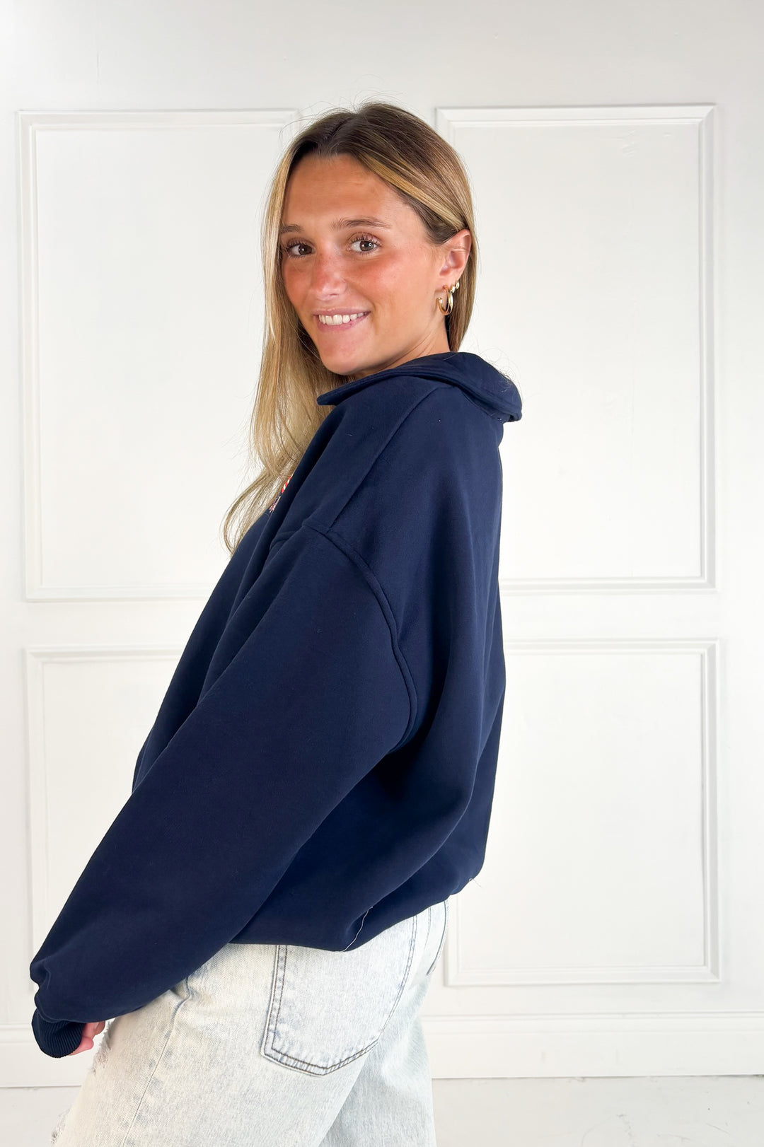 Loose Collared Quarter Zip Sweatshirt