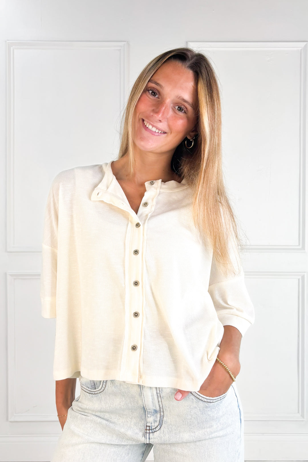 Simple Grace Button Front Knit Top