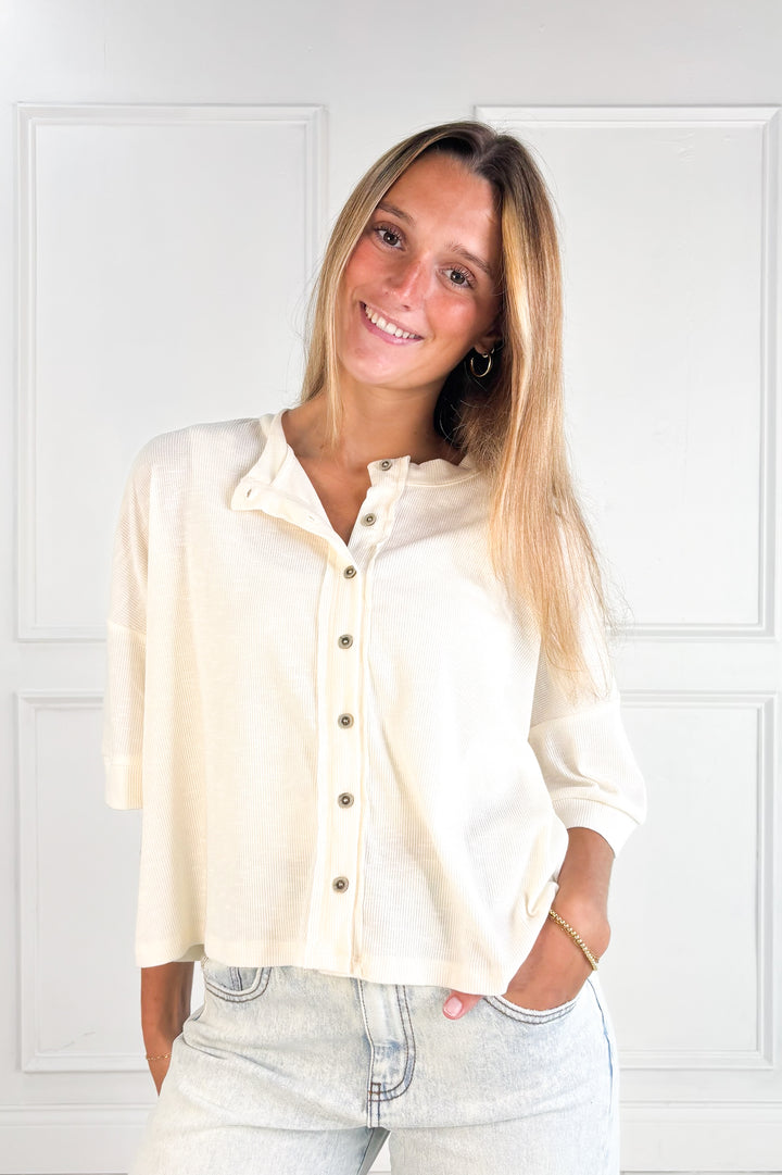 Simple Grace Button Front Knit Top