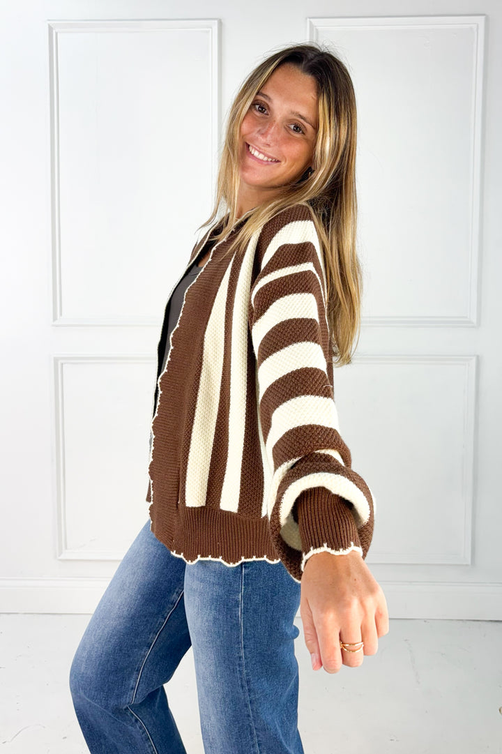 Textured Striped Sweater Open Cardigan