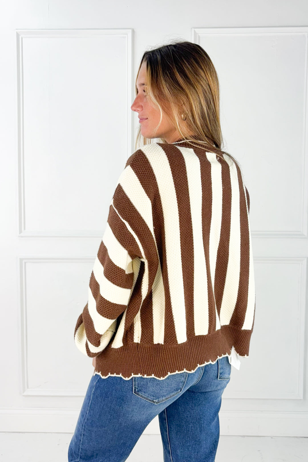Textured Striped Sweater Open Cardigan