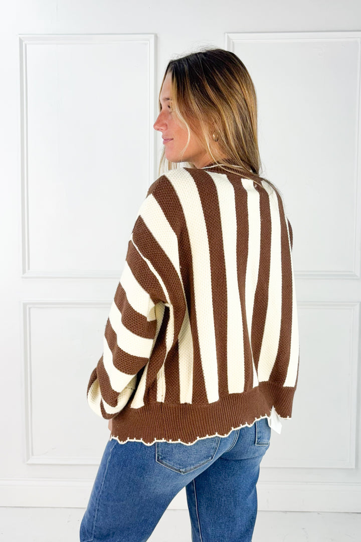 Textured Striped Sweater Open Cardigan