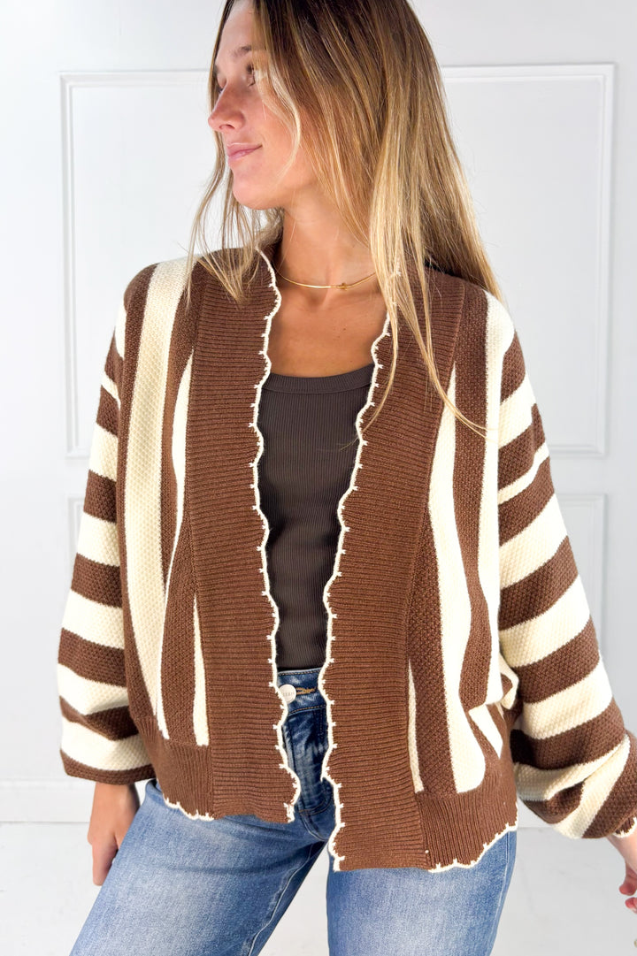Textured Striped Sweater Open Cardigan