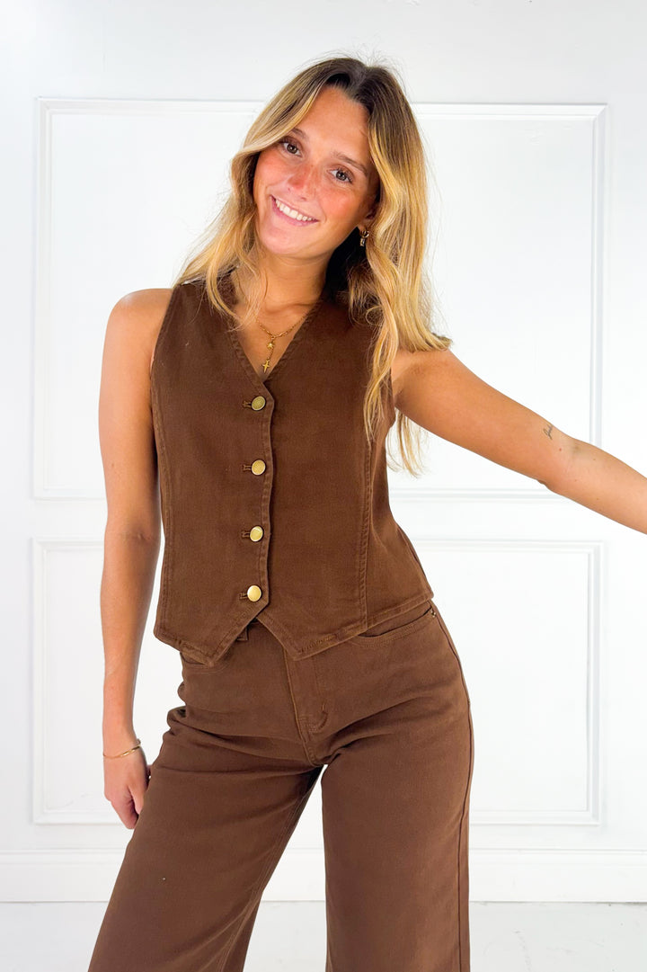Chocolate Cotton Twill Vest