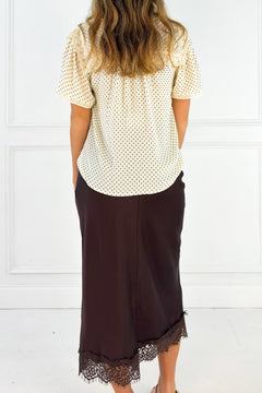 Chocolate Lace Hem Satin Skirt