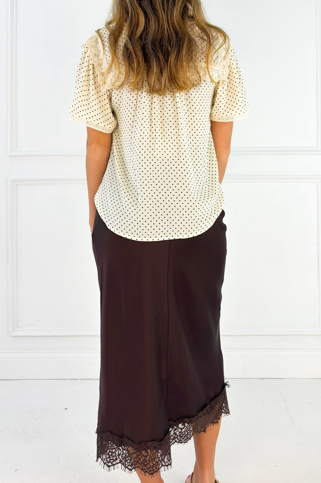 Chocolate Lace Hem Satin Skirt