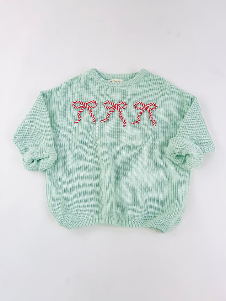 Peppermint Bows Oversized Youth Sweater