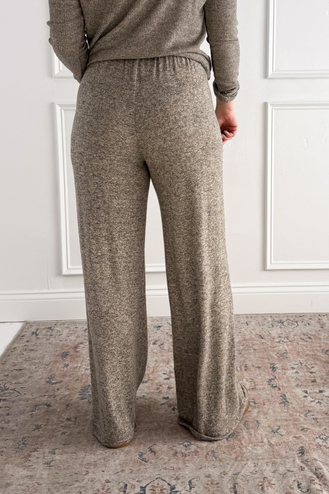 Elastic Waist Tie Wide Leg Rib Pants