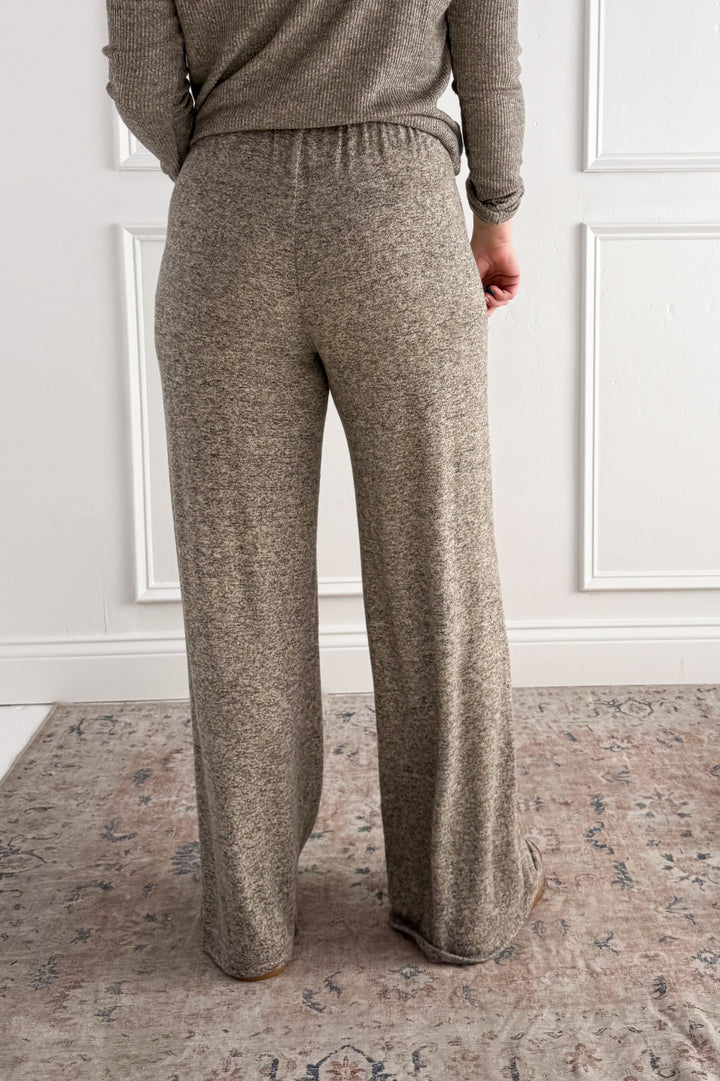 Elastic Waist Tie Wide Leg Rib Pants