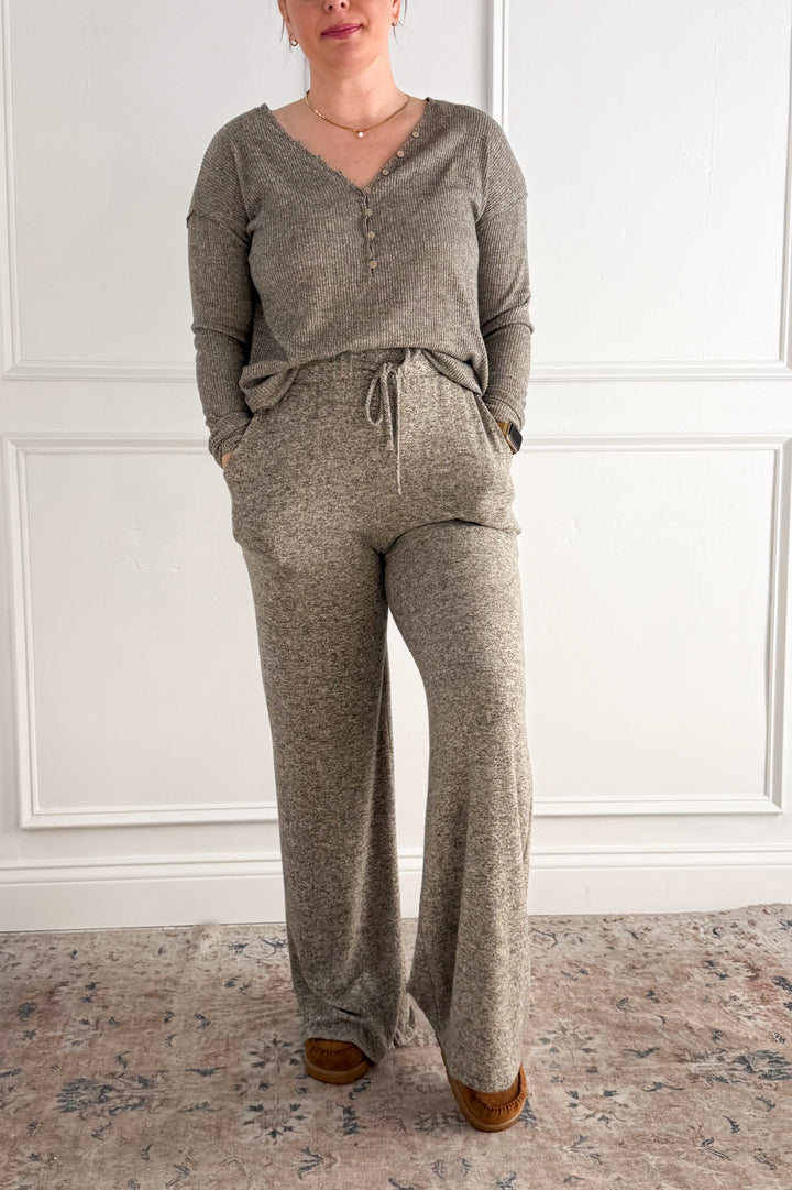 Elastic Waist Tie Wide Leg Rib Pants