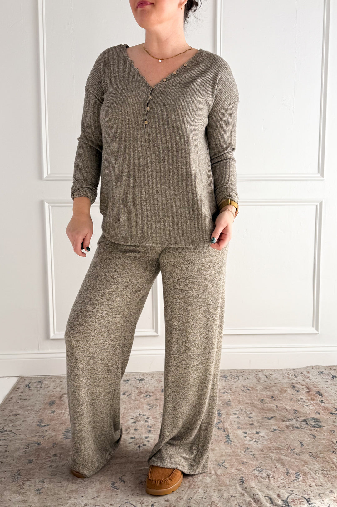 Elastic Waist Tie Wide Leg Rib Pants