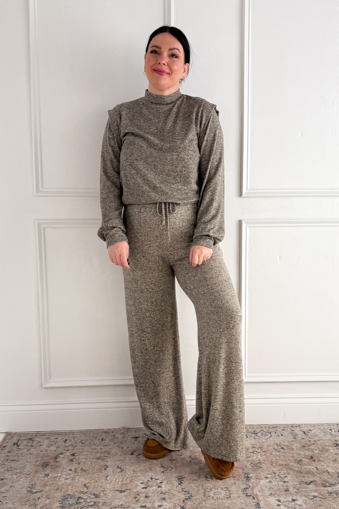 Long Sleeve Shoulder Band Brushed Rib Top