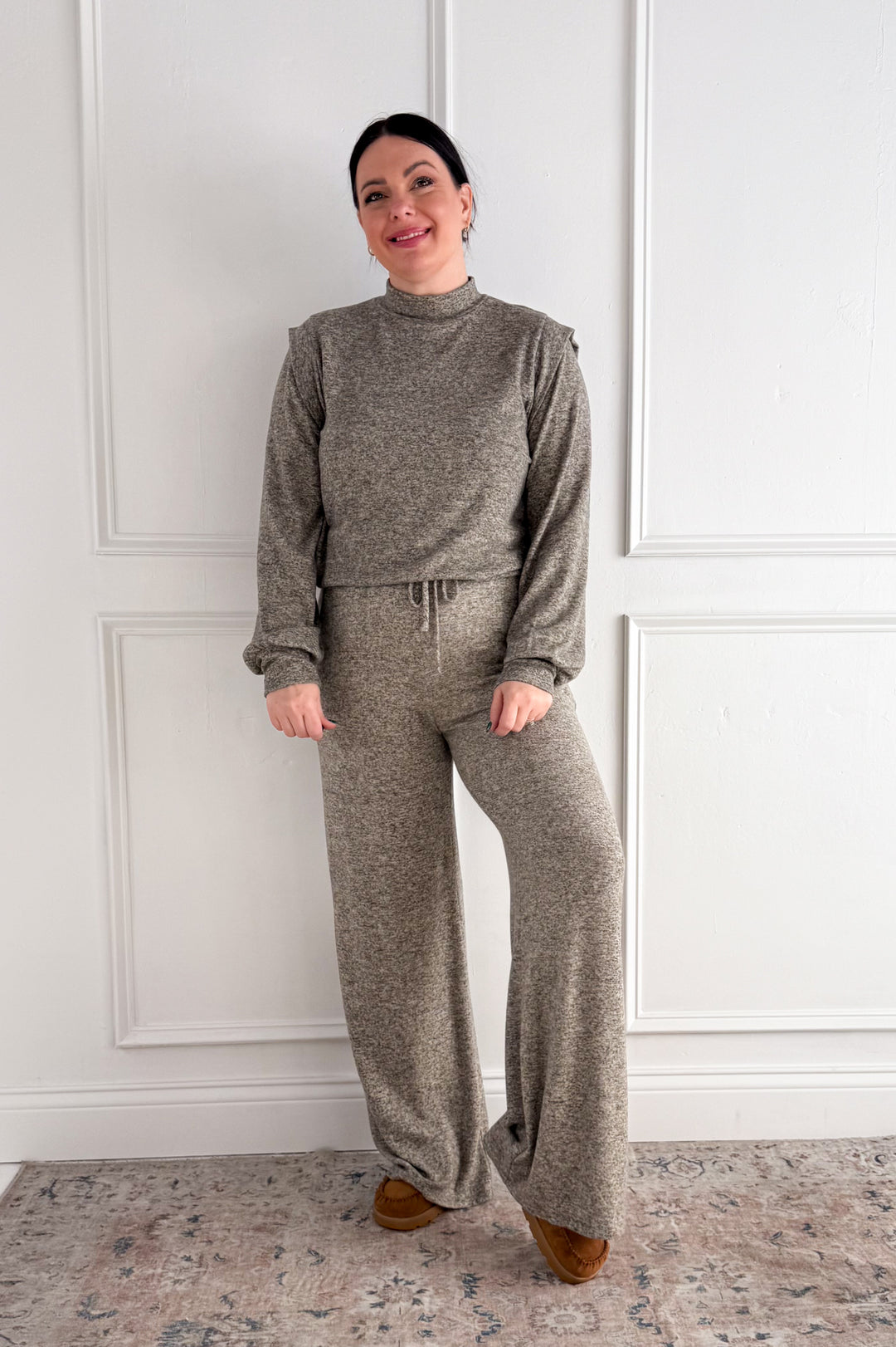 Long Sleeve Shoulder Band Brushed Rib Top