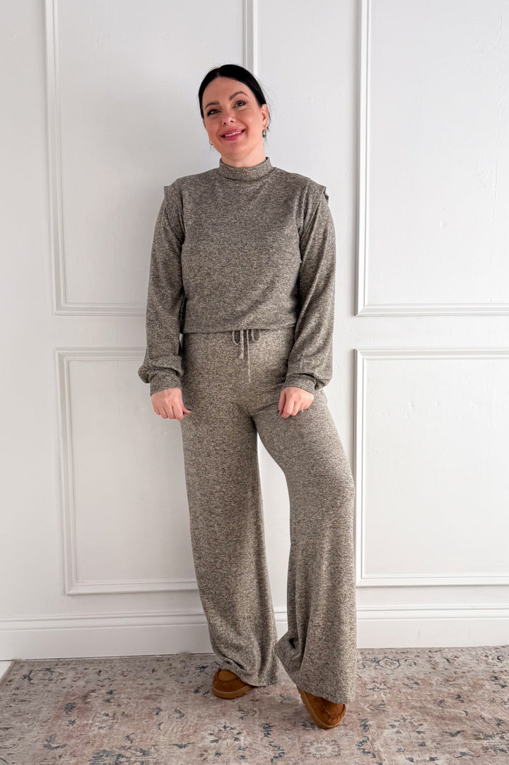 Long Sleeve Shoulder Band Brushed Rib Top