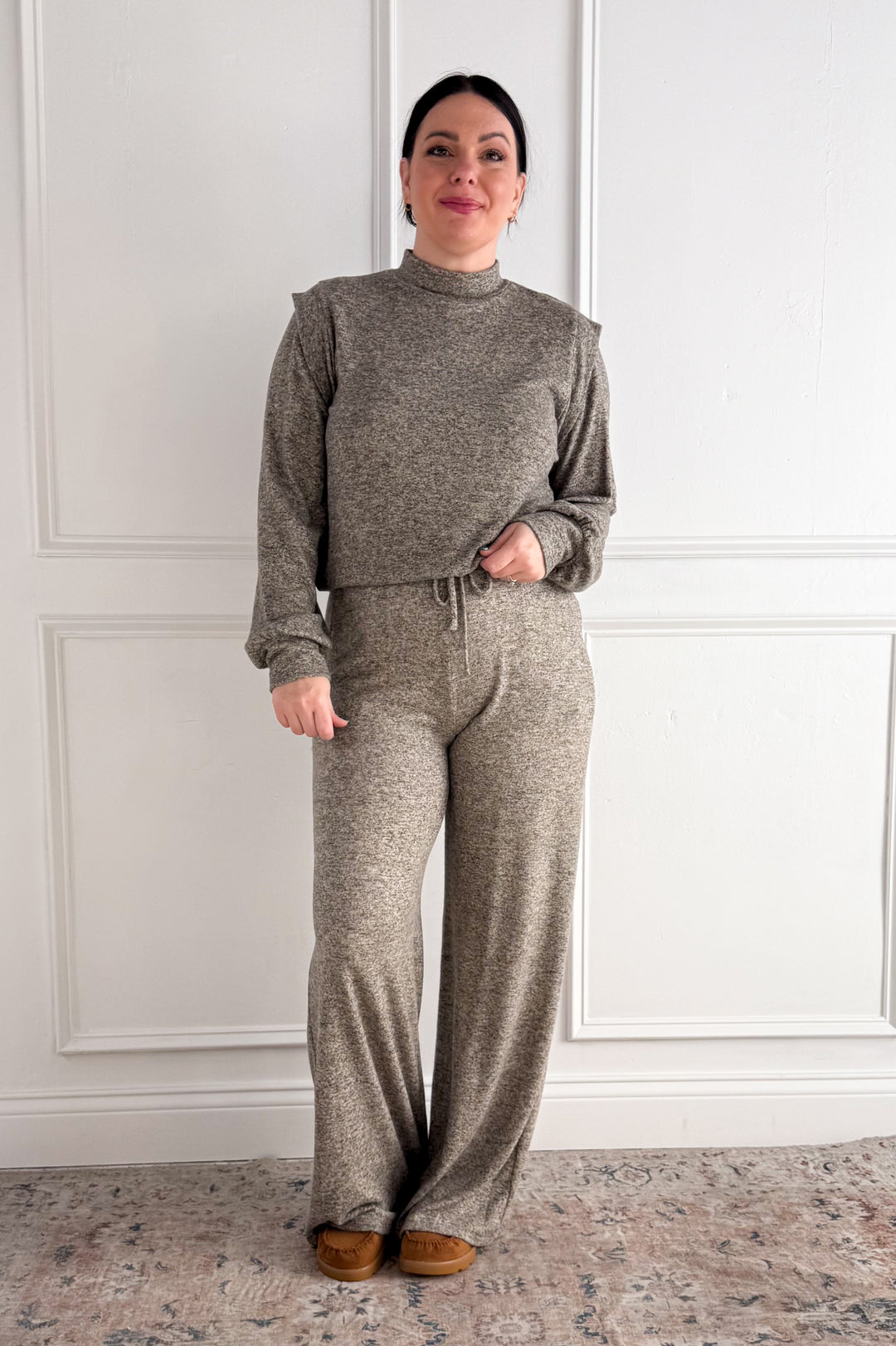 Long Sleeve Shoulder Band Brushed Rib Top