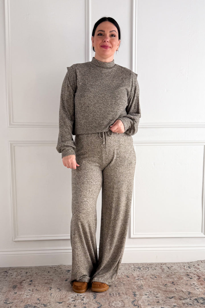 Long Sleeve Shoulder Band Brushed Rib Top