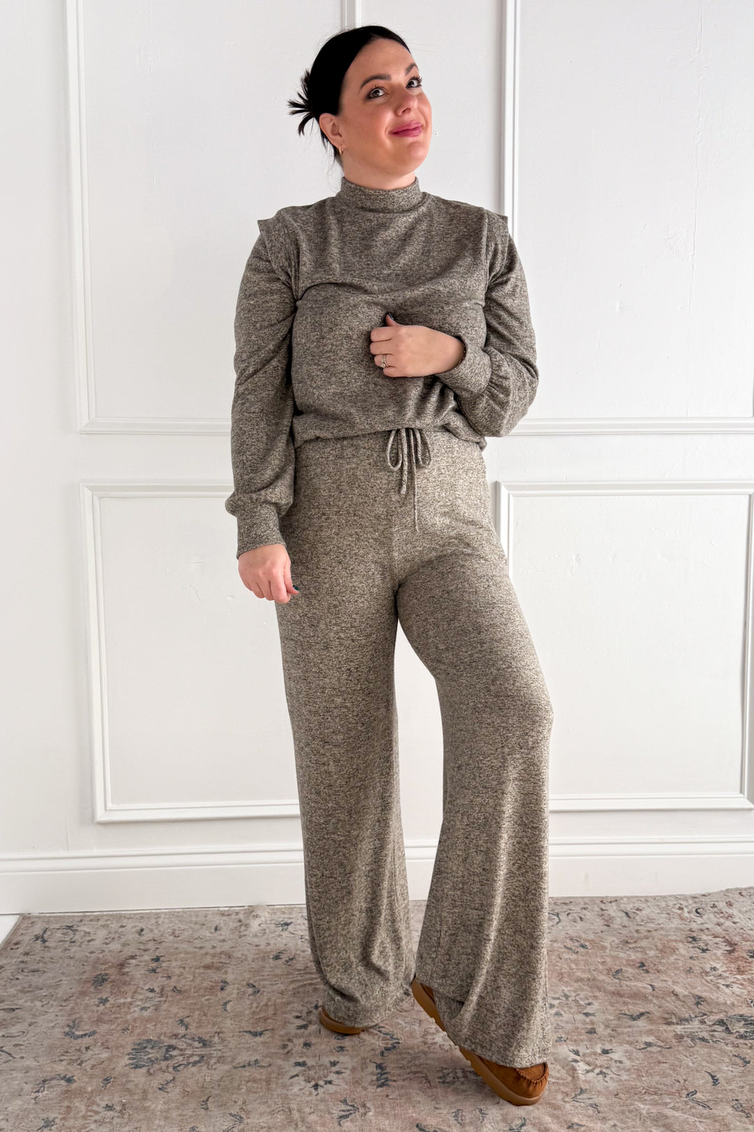 Long Sleeve Shoulder Band Brushed Rib Top