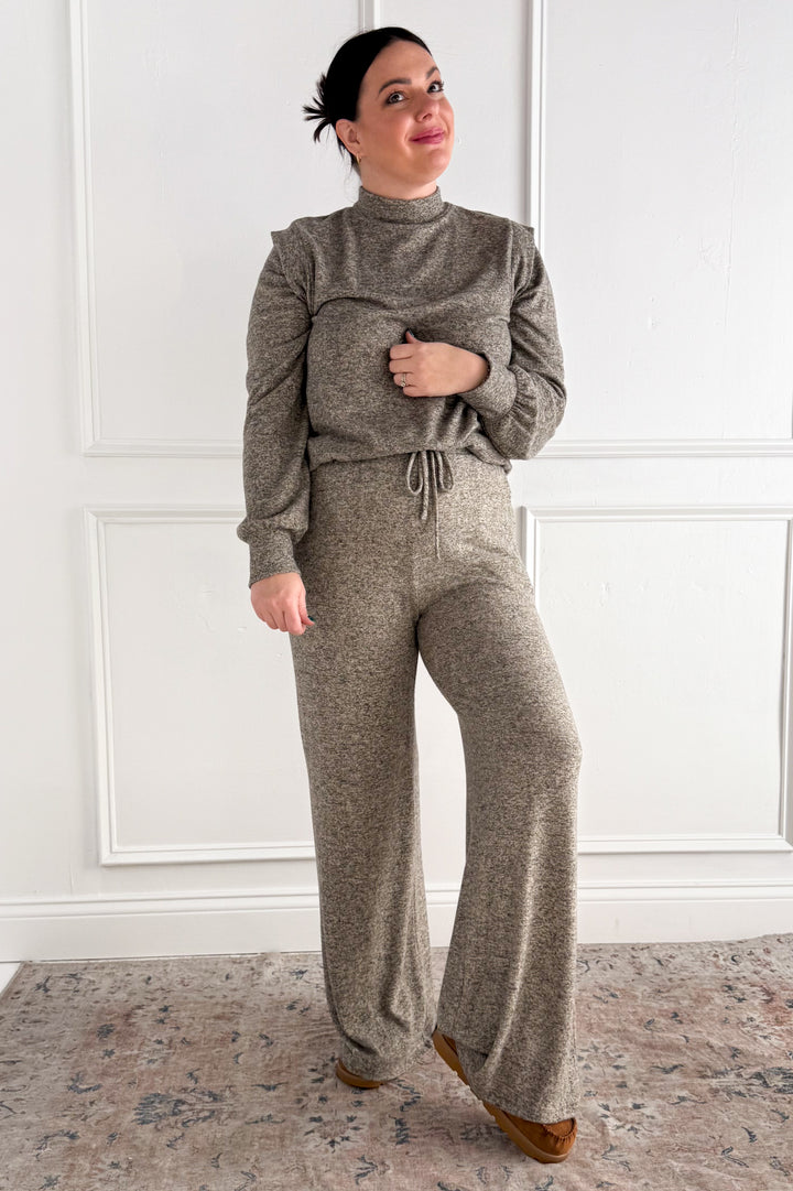 Long Sleeve Shoulder Band Brushed Rib Top