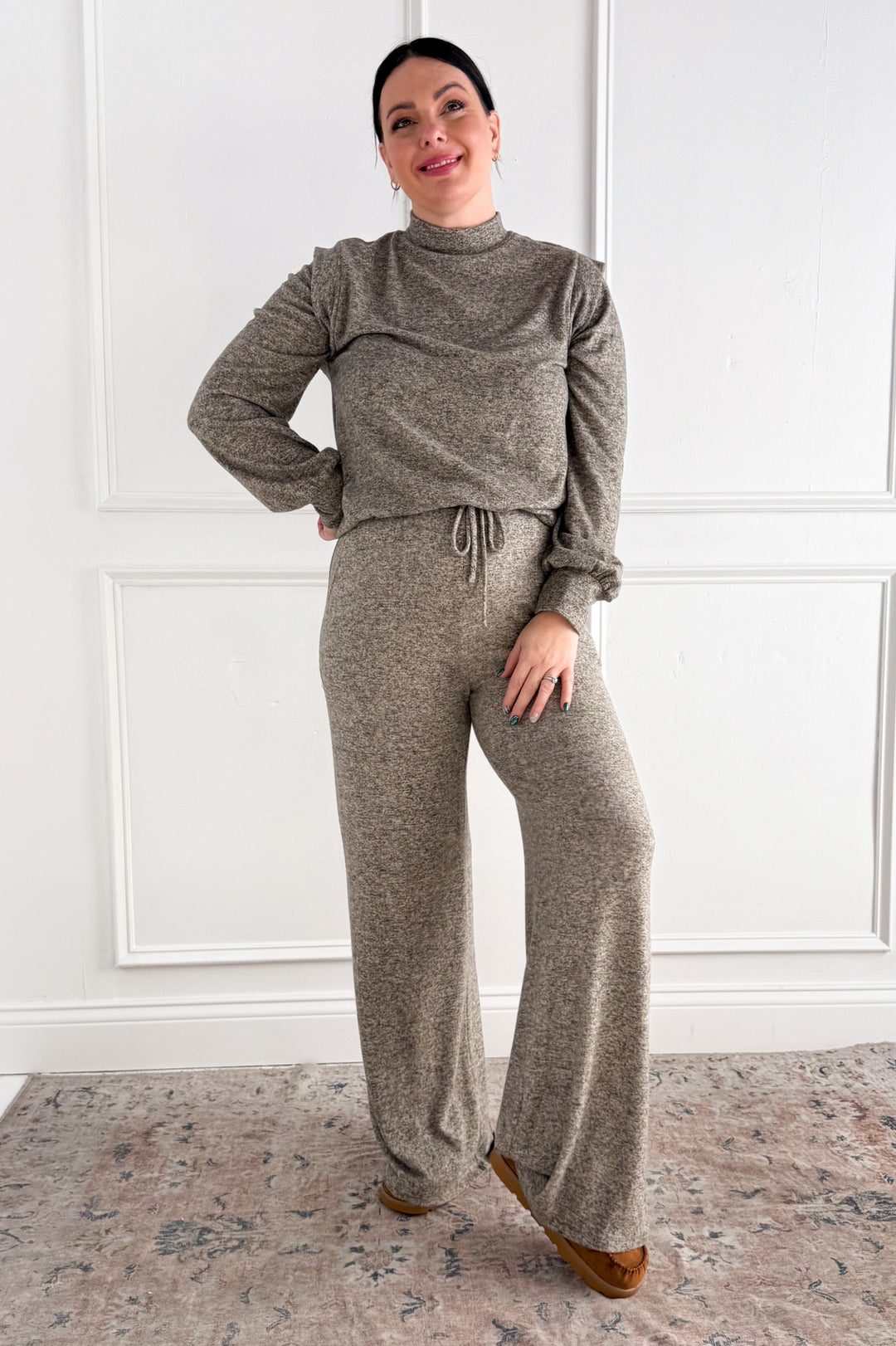 Long Sleeve Shoulder Band Brushed Rib Top