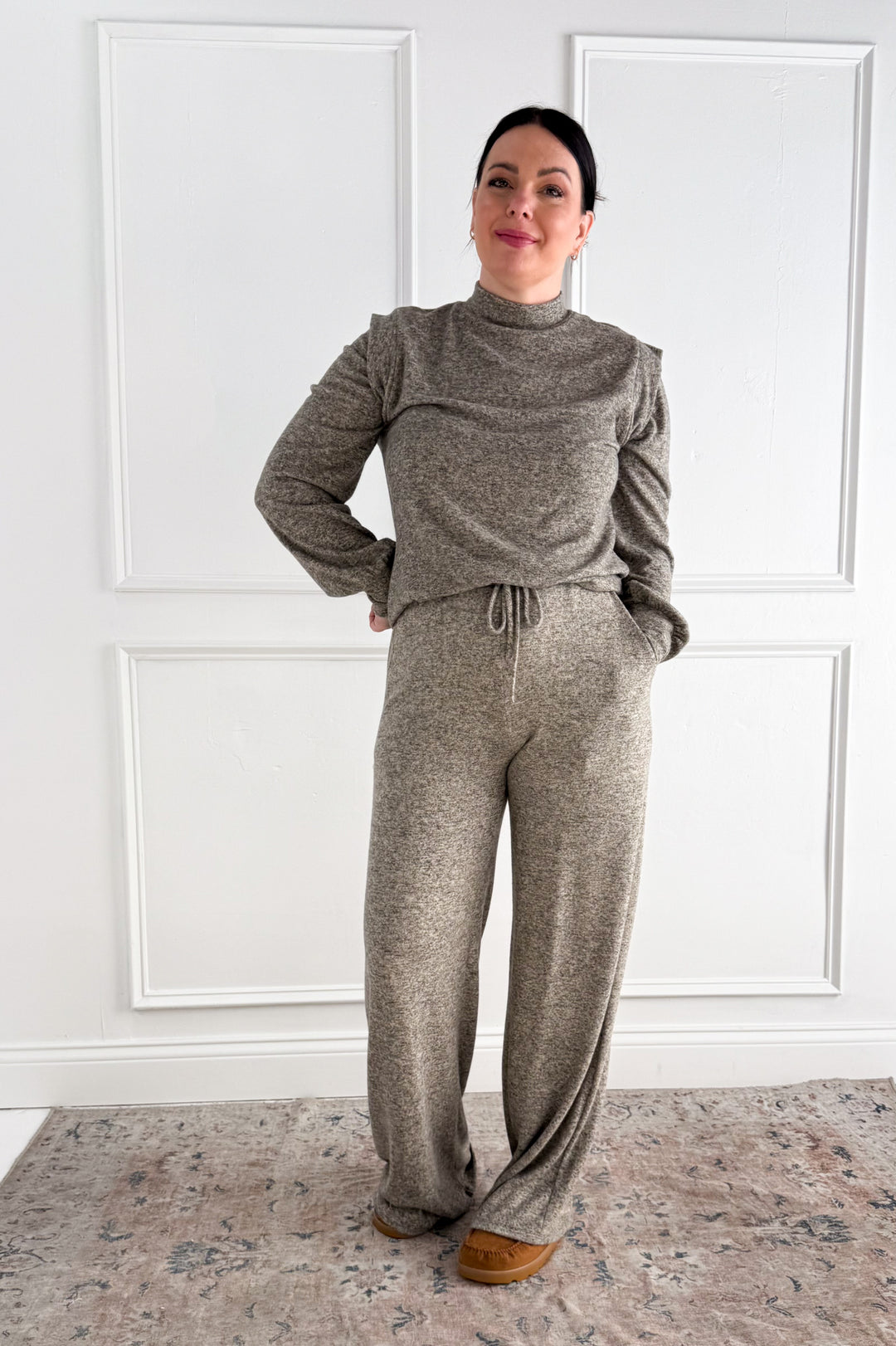 Long Sleeve Shoulder Band Brushed Rib Top