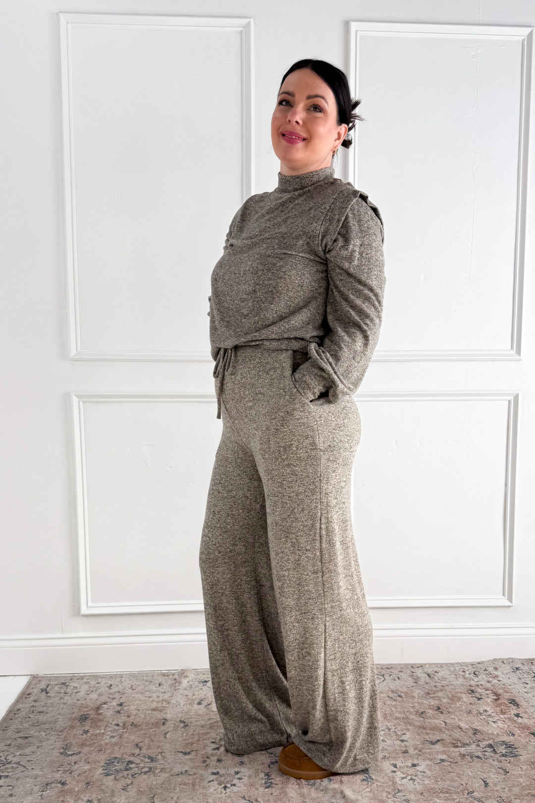 Long Sleeve Shoulder Band Brushed Rib Top