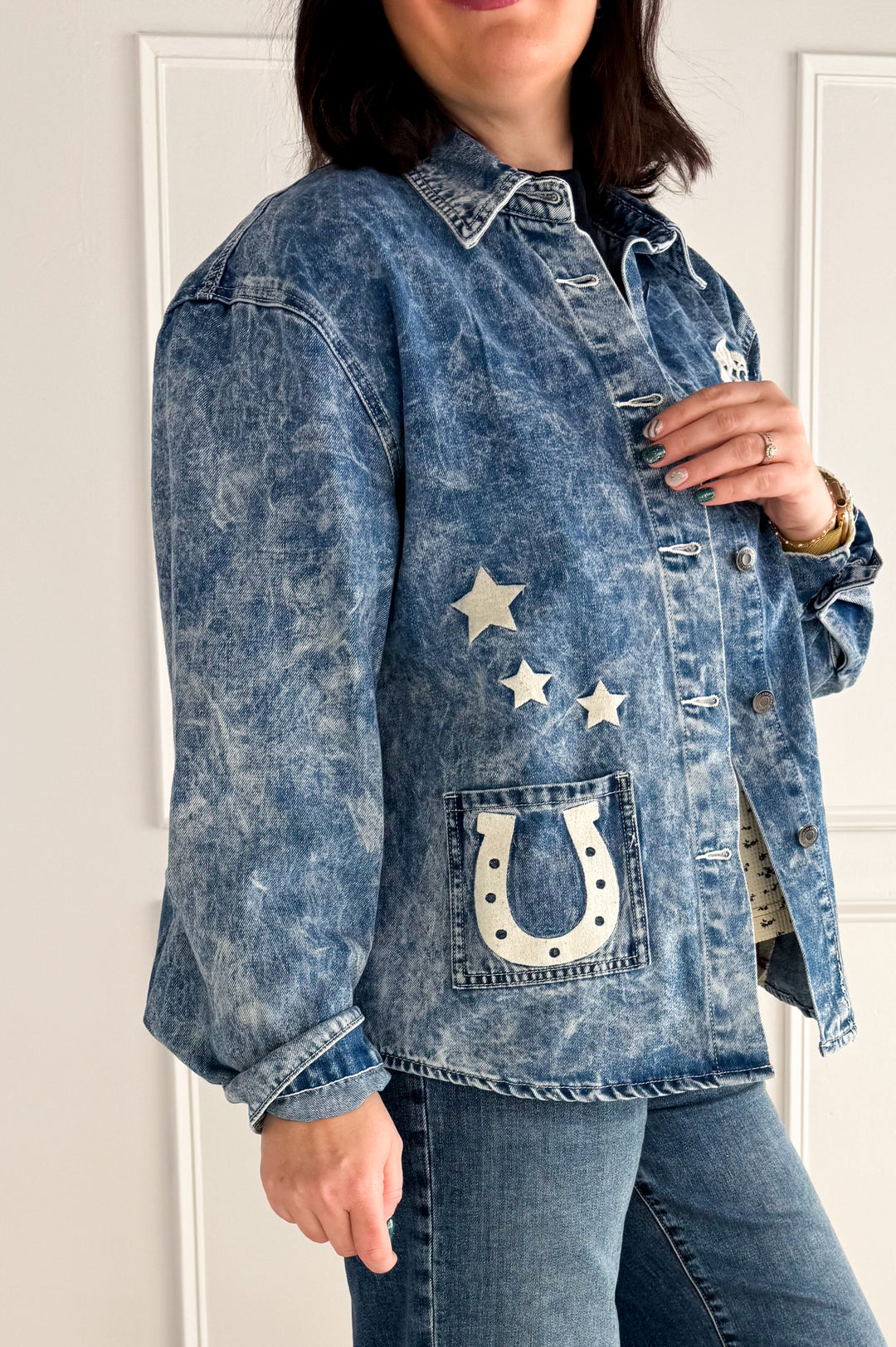 Horse Embroidery Washed Denim Jacket