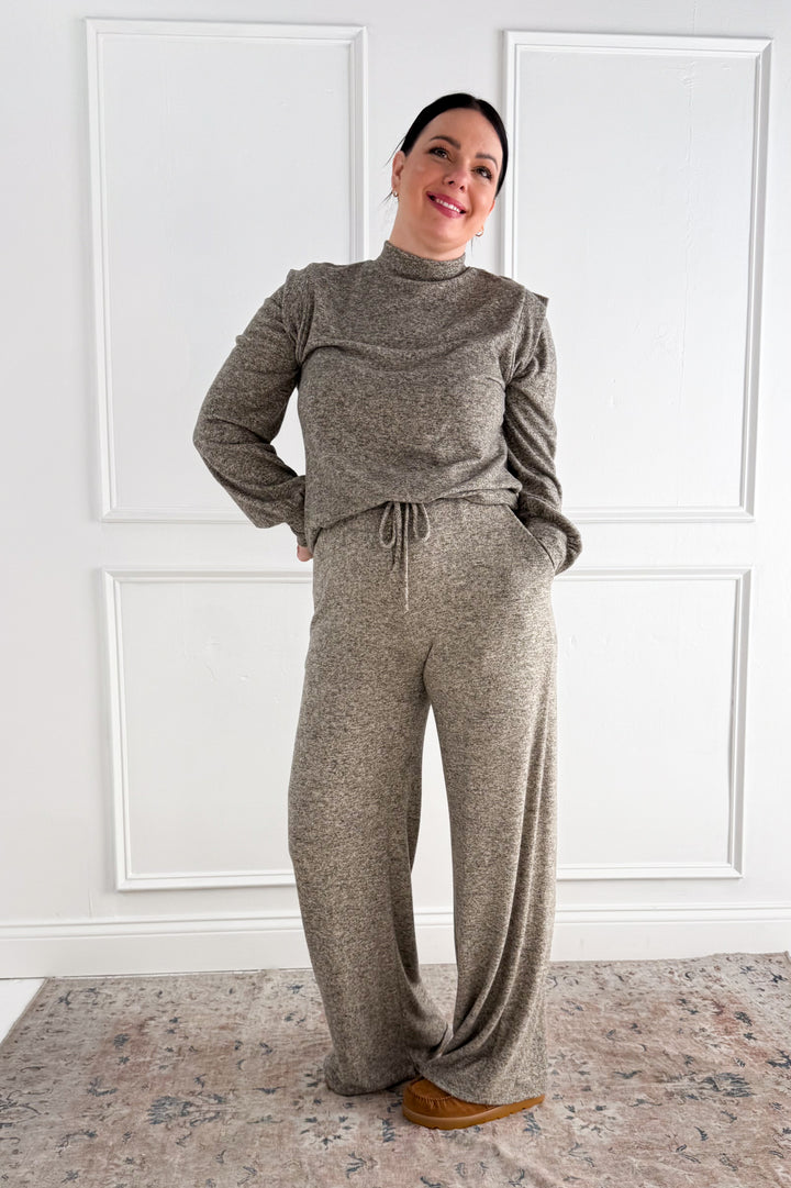 Long Sleeve Shoulder Band Brushed Rib Top