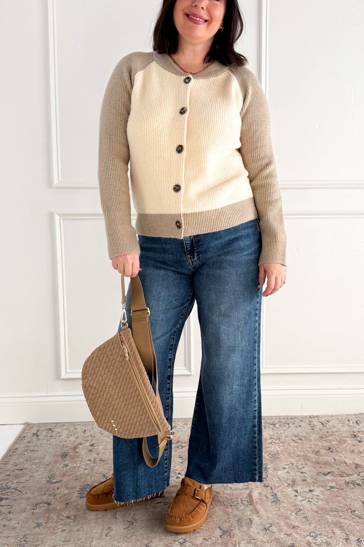 Color Block Button Front Cardigan