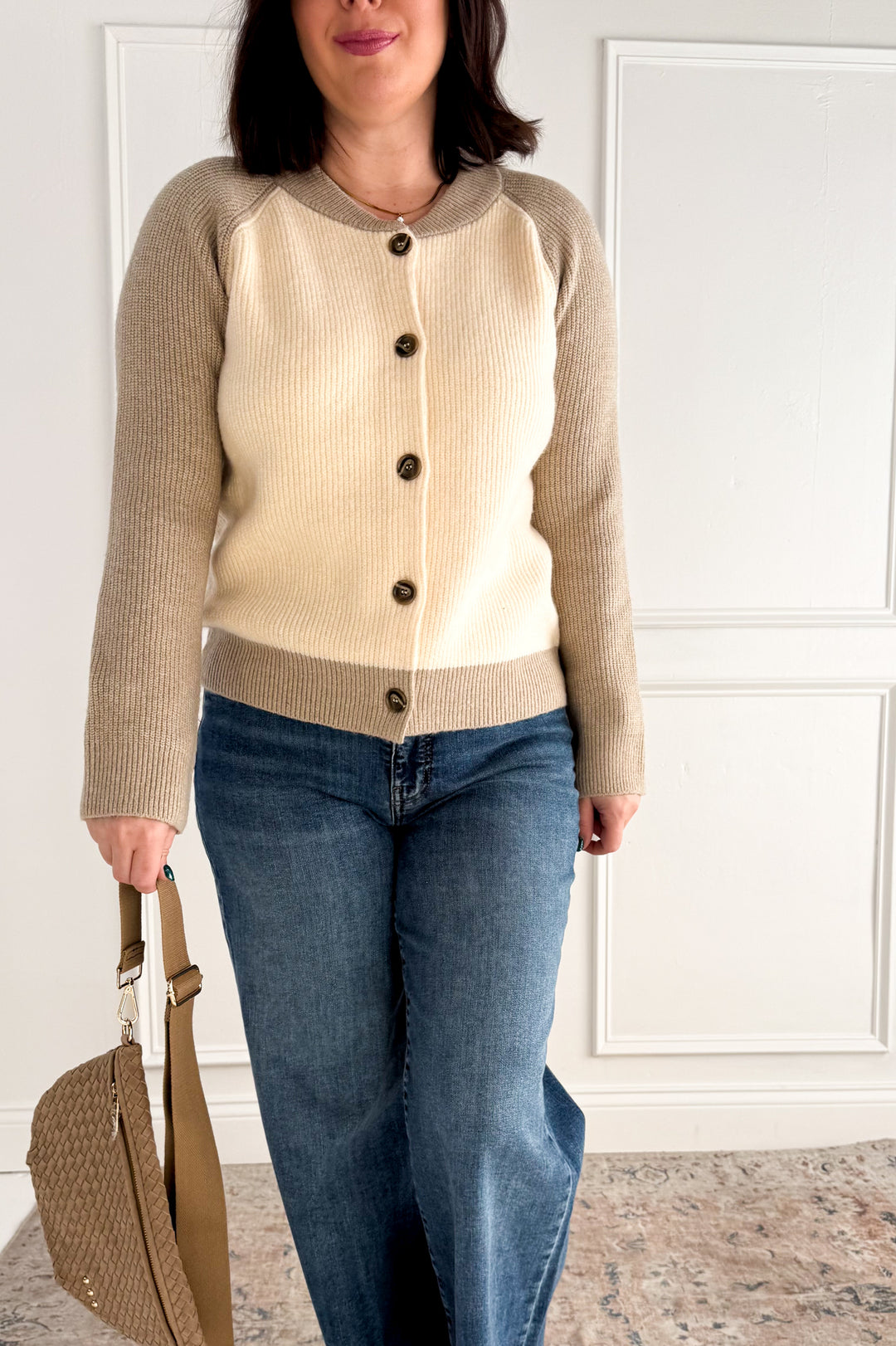 Color Block Button Front Cardigan