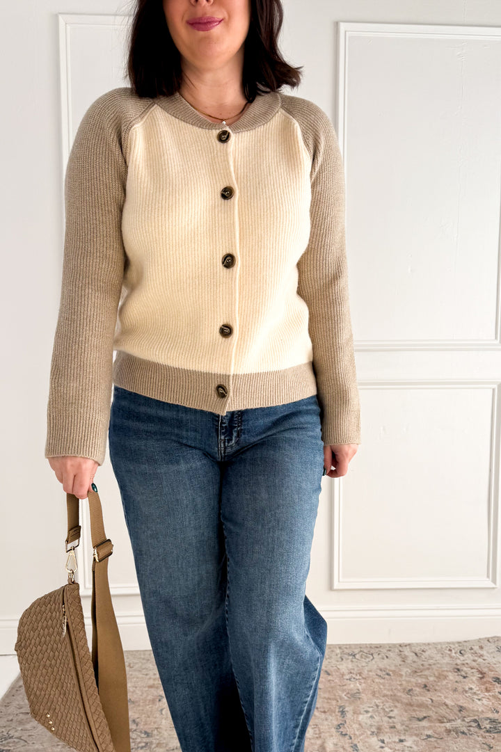 Color Block Button Front Cardigan