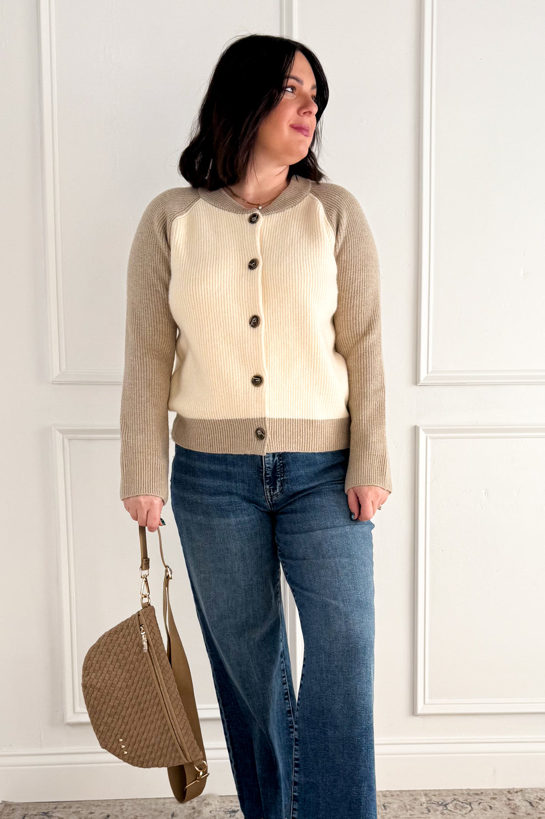 Color Block Button Front Cardigan