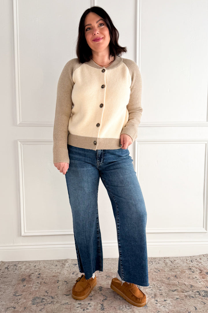 Color Block Button Front Cardigan