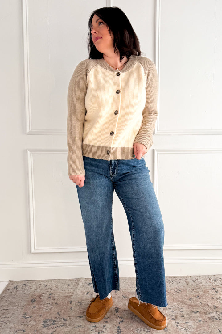 Color Block Button Front Cardigan
