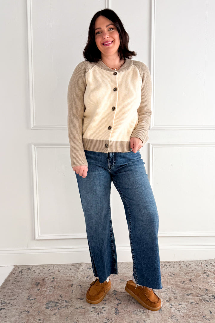 Color Block Button Front Cardigan