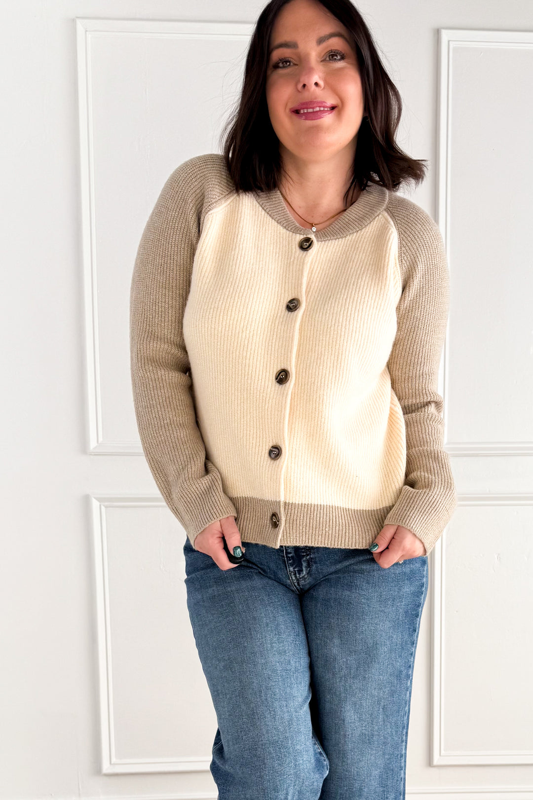 Color Block Button Front Cardigan